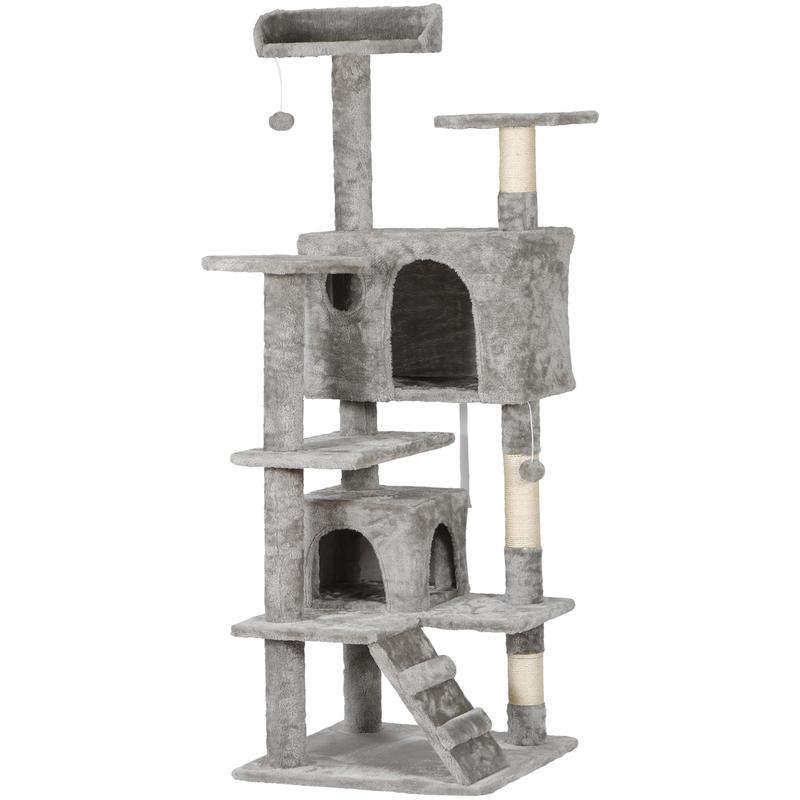 Linkyx 55" Multi-Tier Cat Tree Condo with Plush Perches, Sisal Scratching Posts, and 2 Cozy Hideaways