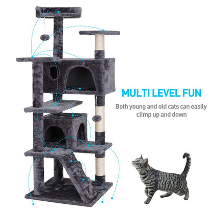 Linkyx 55" Multi-Tier Cat Tree Condo with Plush Perches, Sisal Scratching Posts, and 2 Cozy Hideaways