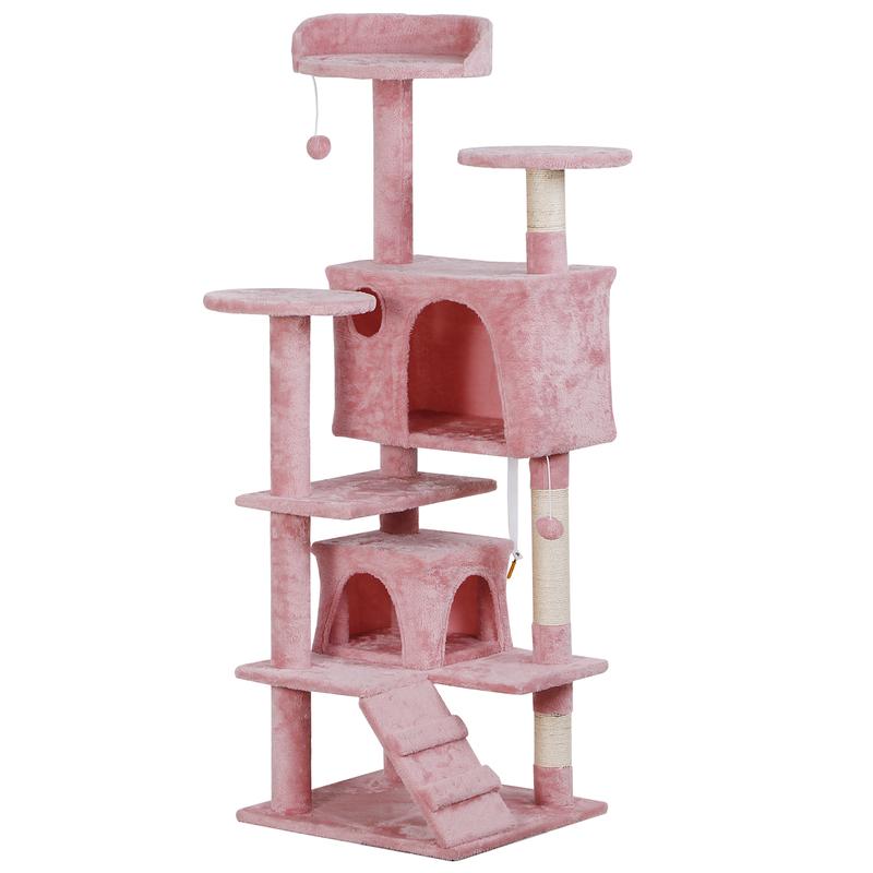 Linkyx 55" Multi-Tier Cat Tree Condo with Plush Perches, Sisal Scratching Posts, and 2 Cozy Hideaways