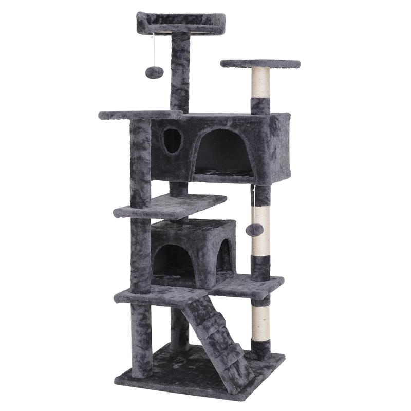 Linkyx 55" Multi-Tier Cat Tree Condo with Plush Perches, Sisal Scratching Posts, and 2 Cozy Hideaways