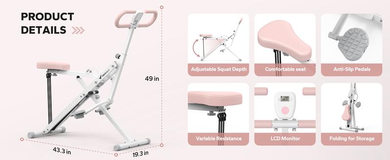 Squat Machine Glutes Workout Adjustable Resistance Foldable Exercise Equipment Leg Exercise Machine with 350lbs Weight Capacity for Women, Rowing Machine, dealsforyoudays