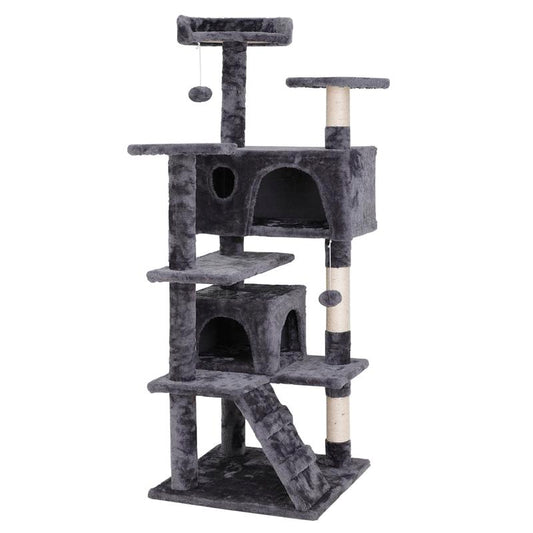 Linkyx 55" Multi-Tier Cat Tree Condo with Plush Perches, Sisal Scratching Posts, and 2 Cozy Hideaways